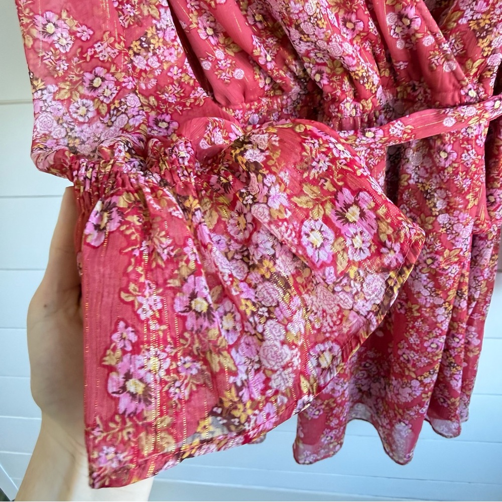 LC Lauren Conrad Plus Size Red Floral Peplum Faux-Wrap Mini Dress xxl - Picture 9 of 11